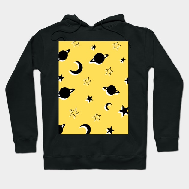 Planets, Stars and Moons on Bright Yellow Hoodie by OneThreeSix